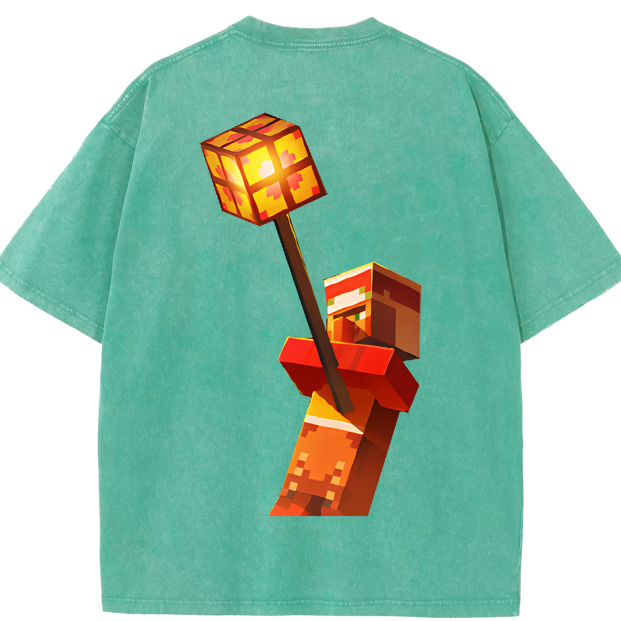 （画像用） マインクラフト ブロックの世界 Minecraft MC Block world 綿100% ヴィンテージ風 半袖Tシャツ（背面プリント）